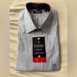 Chaps Men's Light Blue and Gray Plaid Dress Shirt